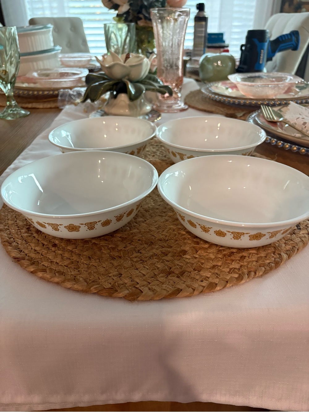 Corelle White Bowls with Gold Floral Band - Set of 4